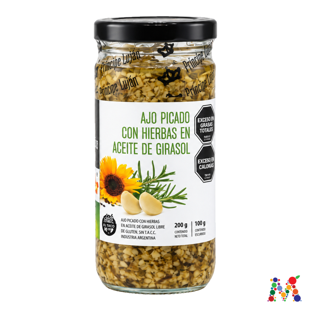ajo picado principe lujan con hierbas en aceite de girasol 200g