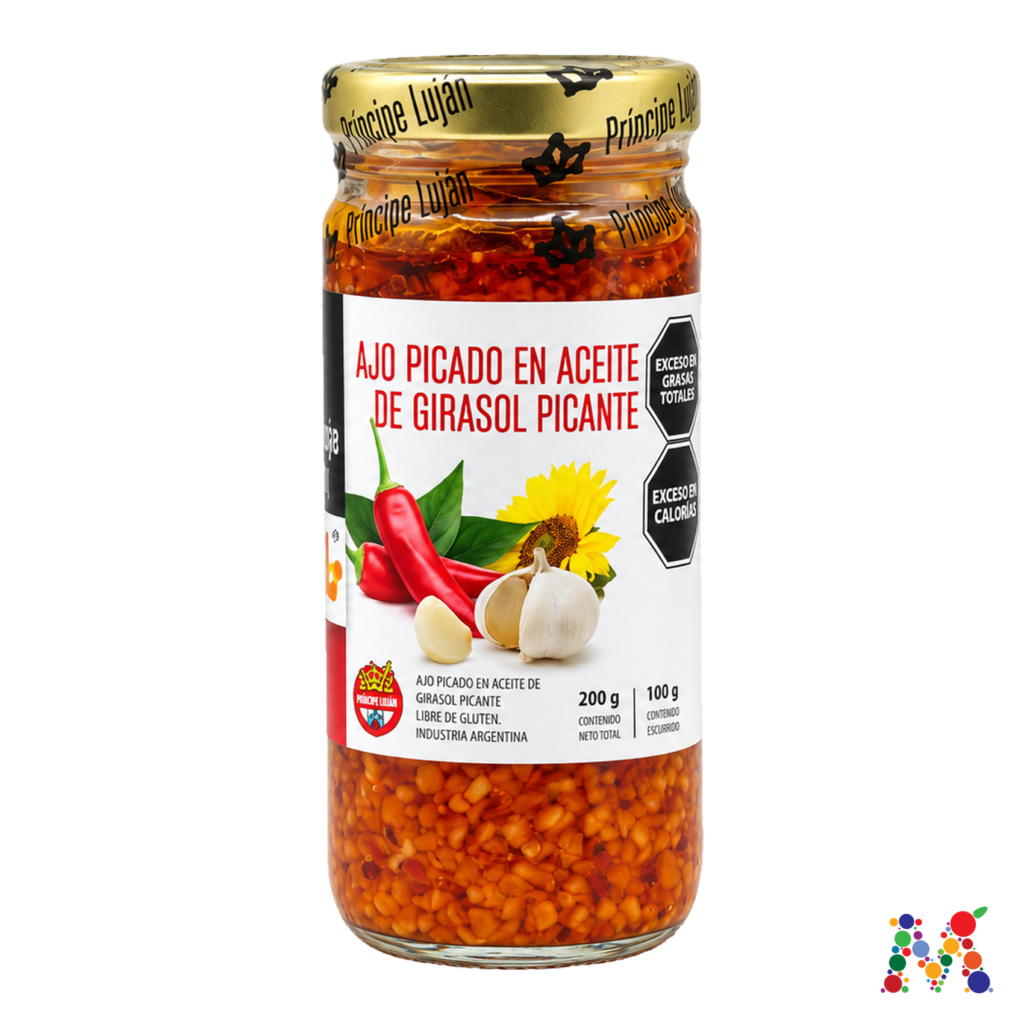 ajo picado principe lujan en aceite de girasol picante 200g