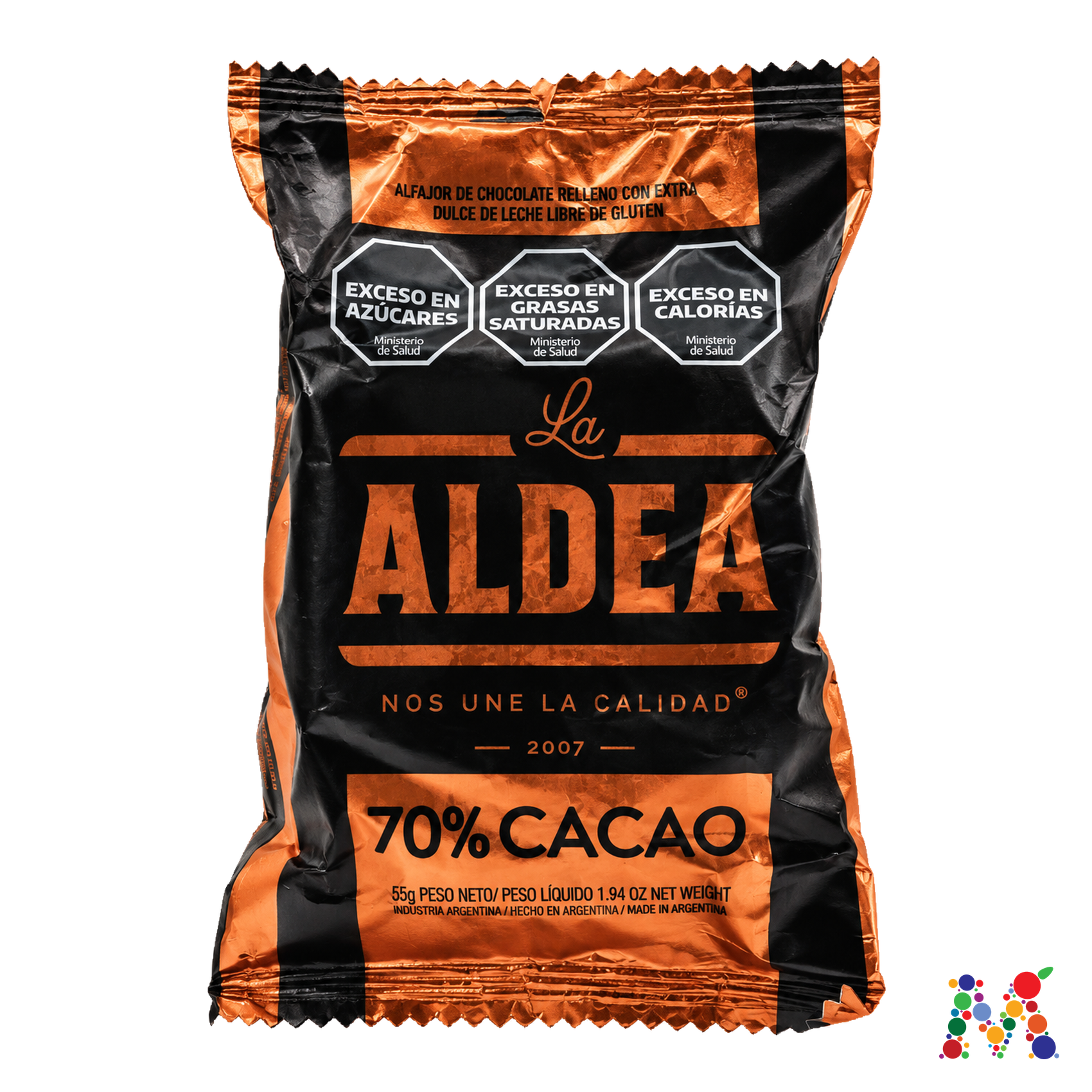 alfajor la aldea 70 por ciento cacao 55g: imagen 1
